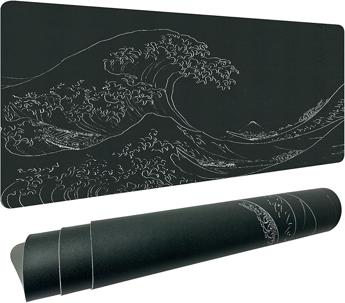 Bloss Japanese Sea Wave Desks Mat,Anime Black Large Mouse pad,Kanagawa Gaming Desk Pad Mat,Desk Blotter Mat,Waterproof Computer Laptop Keyboard Desk Protector Mat for Office/Home/Gift,31.5" x 15.7"