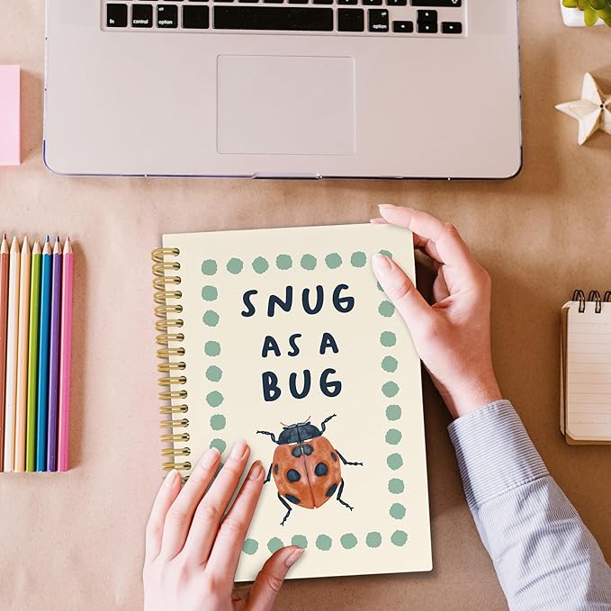 XPH Funny Ladybird Spiral Notebook, Ladybug Journaling Notebooks for Note Taking, Retro Insect Hardcover Journal for Writing 160 Pages 5.5 x 8.3 Inch, Ladybug Gifts for Women Men