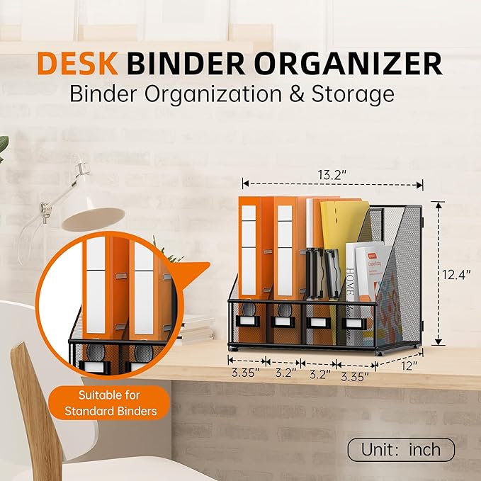 DALTACK Desk Organizers Metal Magazine File Holder with 4 Vertical Compartments Folder Storage Binder Organizer for Office Home School Organization, Black