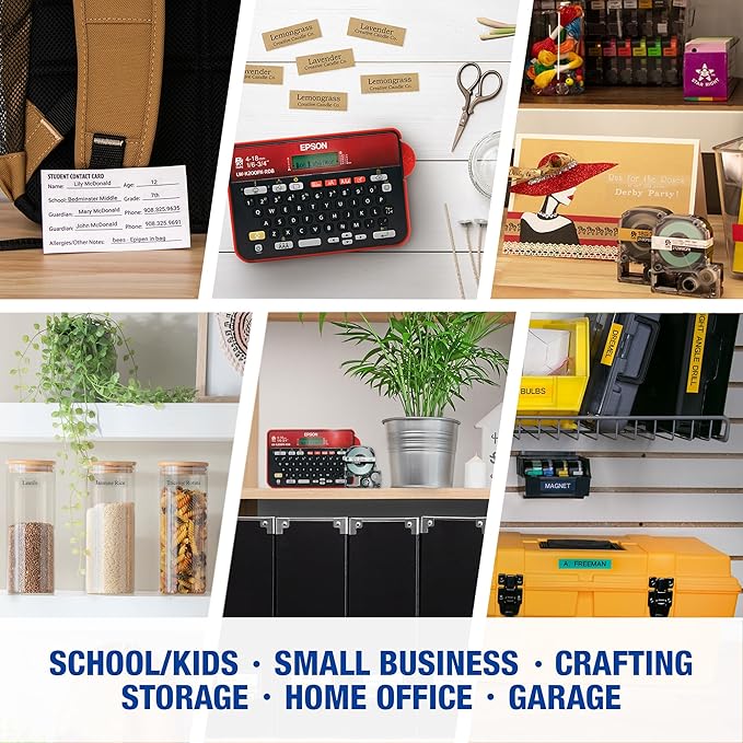 LABELWORKS Epson LW-K200PX-RDB Portable QWERTY Keyboard Label Maker for Home & Hobbies – Craft, Organize, and Personalize - Red Black Printer