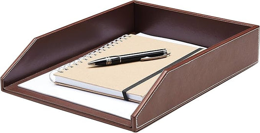 Gallaway Leather Letter Tray Desk Organizer - Paper Tray for Desk,Premium PU Leather Tray Perfect for Office Organization, Document Holder Fits A4 Paper, Stackable Drawers for Extra Desk Storage.