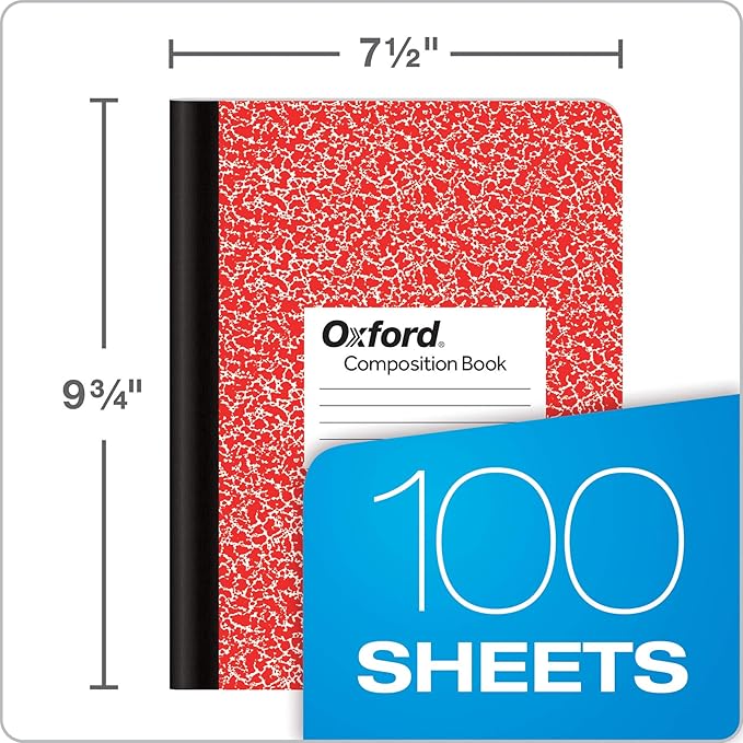 Oxford Composition Notebooks, Wide Ruled Paper, 9-3/4" x 7-1/2", Assorted Marble Covers, 100 Sheets, 12 per Pack, Colors May Vary (63794)