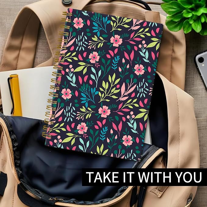 Spiral Journal Notebook, Hardcover Lined Journal for Women, Medium 6 x 8.4 in, 120 Pages Thick Paper, College Ruled Notebook for Writing, Work, Office, and School,Beautiful Garden Florals