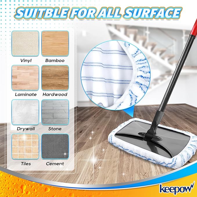 Mop Heads Replacements Compatible with Ocedar Hardwood Floor 'N More Microfiber Mop, Reusable Mop Pads Fit for O Cedar Hardwood Floor 'N More Microfiber Mop, 15 x 8 Flat Dust Mop Heads Pads Refills