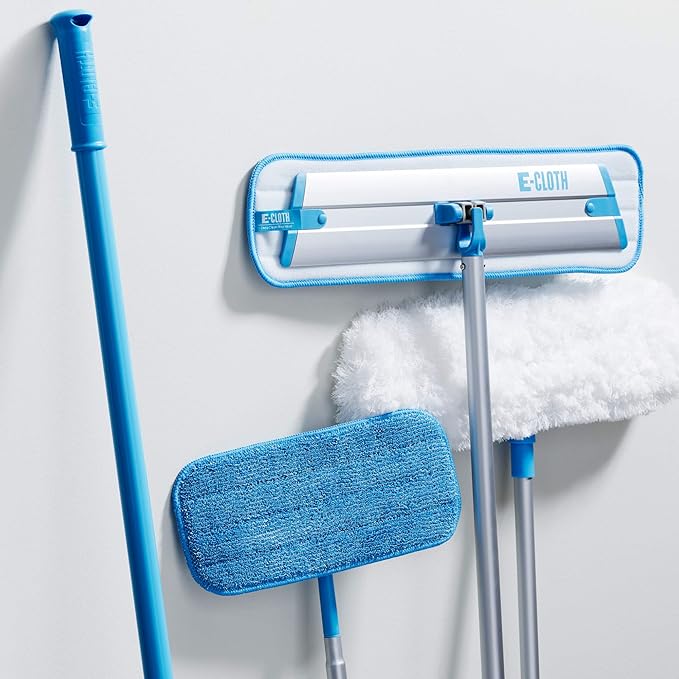 E-Cloth Deep Clean Mop with Extra Mop Replacement Head, Microfiber Mop, Perfect Floor Cleaner for Hardwood, Laminate, Tile and Stone Flooring, Washable and Reusable, 100 Wash Promise,Blue / Silver
