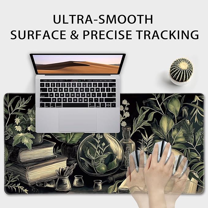 Gothic Dark Botanical Large Gaming Mouse Pad 31.5"x15.7"｜XXL Desk Mat, Non-Slip Rubber Base & Stitched Edges - Extended Waterproof Mousepad for PC/Laptop/Office/Home Decor
