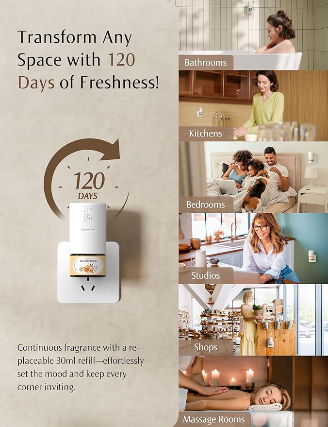 SF101 Waterless Ultrasonic Essential Oil Diffuser–100% Plant-Based,120-Day Natural Air Freshener & Aromatherapy Diffuser for Home,Hotel,Studio–Covers up to 100㎡-Himalayan Cedarwood