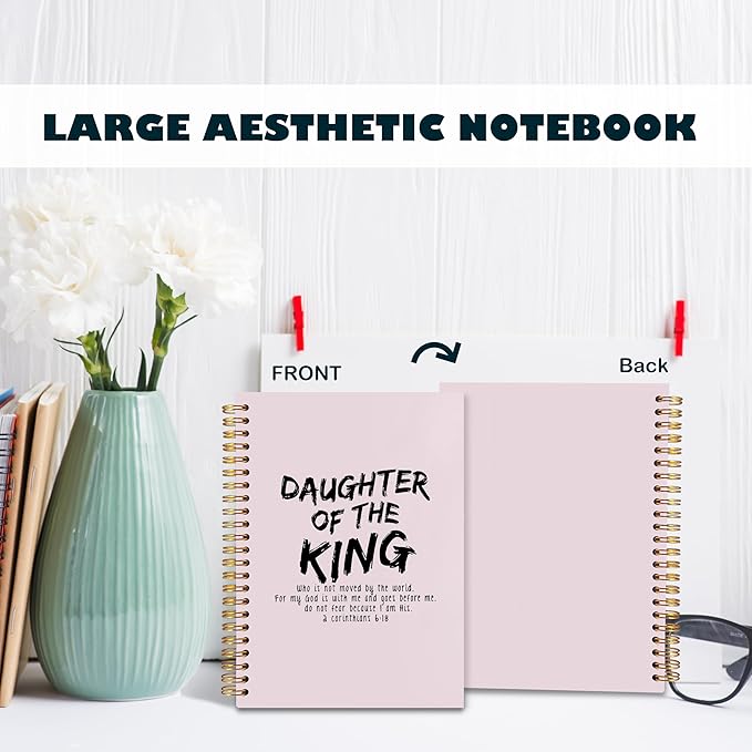 BearCake Prayer Journal for Woman,Christian Bible Journal,Christian Gifts for Women, Bible Notebooks for Note Taking, Daughter of the King,Spiral bible Notebook 5.5x8.3 Pink