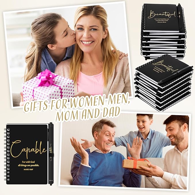 Kosiz 12 Sets Inspirational Christian Gifts Bulk Christian Notebooks Prayer Journals with Pens Spiral Bible Journals Religious Gifts for Church Grandparent Pastors Day Sunday School (Black)