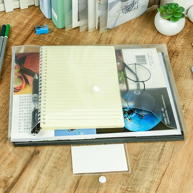 NACHLYNN 48pcs Plastic Envelopes Plastic Folders with Snap Closure, A4 Size Clear File Envelopes with Label Documents Folders Organizers for Home Work Office Organization