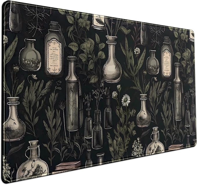 Black Aesthetic Desk Mat - Vintage Large Gaming Flower Mouse Pad XXL Plant Wildflower Mousepad Extended Laptop Computer Keyboard Mat for Women Girl Office Decor 31.5x15.8 in