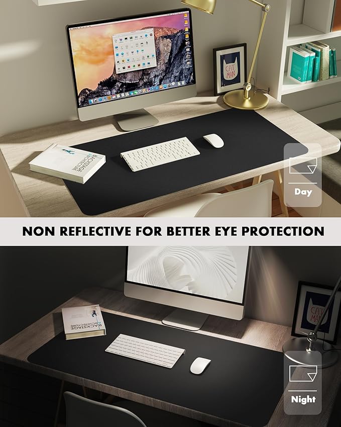 YSAGi Double-Sided Desk Pad, Leather Desk Mat, Eco Cork Desk Pad Protector,Large Mouse Pad,Waterproof Desk Blotter for Office/Home (Black+Cork, 47.2" x 23.6")