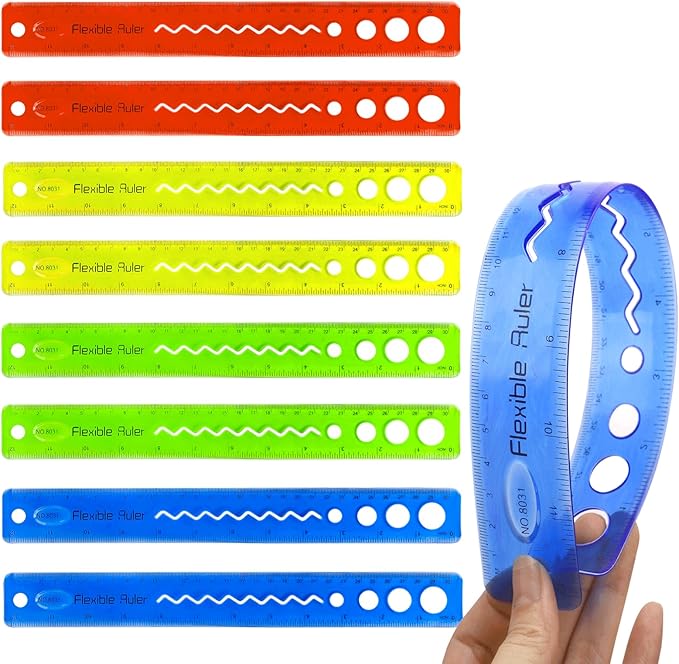 8PCS Flexible Ruler for Kids Adults, 30cm/12inch Bendable Rulers Folding Soft Plastic Rulers Shatterproof Straight Measuring Tools Gift for School Classroom Office (Rainbow)