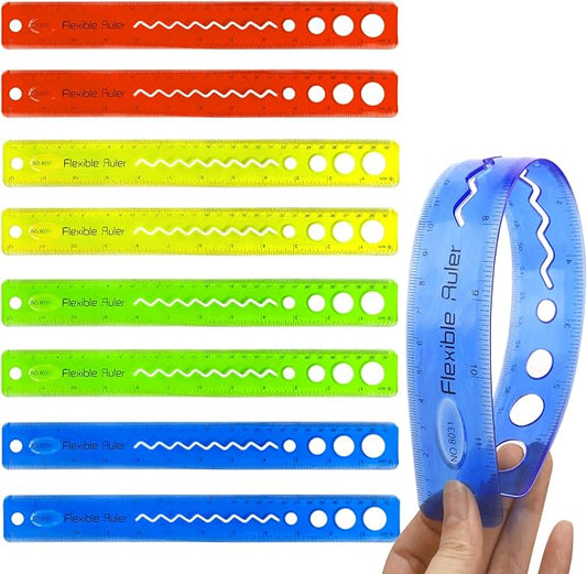 8PCS Flexible Ruler for Kids Adults, 30cm/12inch Bendable Rulers Folding Soft Plastic Rulers Shatterproof Straight Measuring Tools Gift for School Classroom Office (Rainbow)