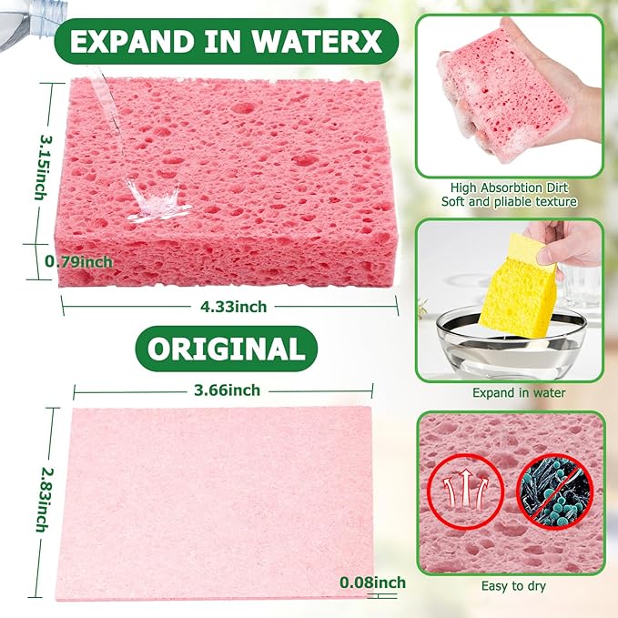 Vilphel Compressed Natural Cellulose Sponges 24 Pack Regular Size Multicolor Soft Reusable Non-Scratch Long-Lasting Basics Dish Washing Sponges for Kitchen Cookware and Bathroom, DIY Cuts-Out for Fun