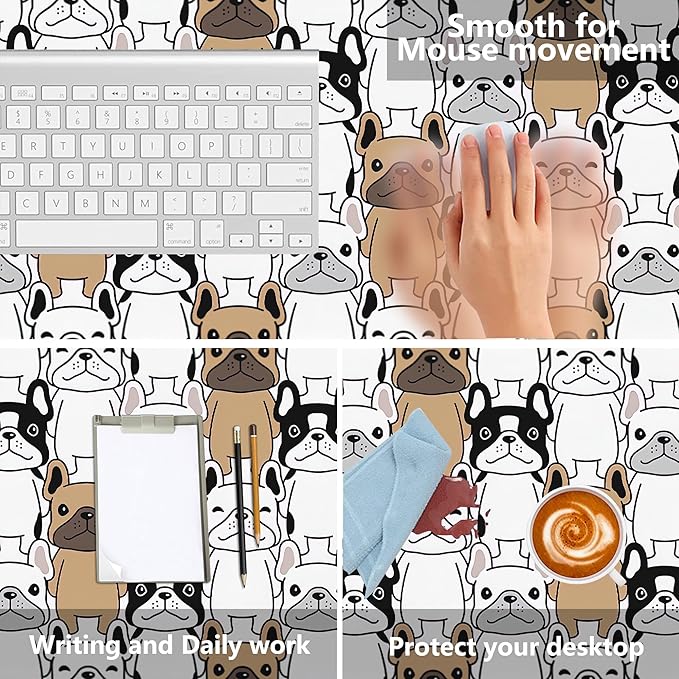 MIOAOSRT Cute Puppy Pet Desk Mat,French Bulldog Extended Gaming Mouse Pad,Large Non-Slip Rubber Base Mousepad with Stitched Edges,Waterproof Mouse Mat Desk Pad for Office Game Home 35.4x15.75 in