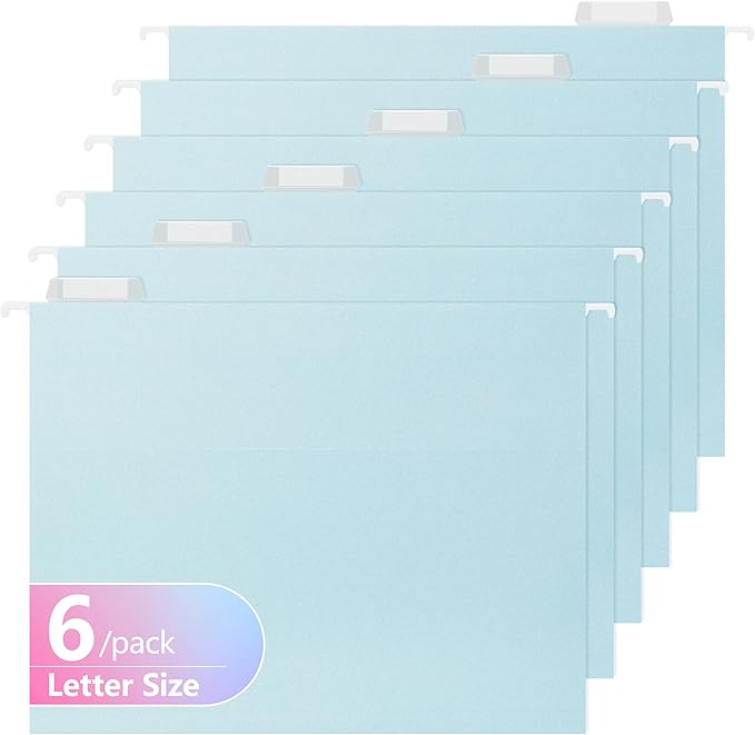 High Capacity Hanging File Folders,Pastel Colors,4" Expanding Pocket with Movable Dividers,Heavy Duty for Filing Cabinet,Insertable Tabs,Letter Size-6 Pack (2176U)