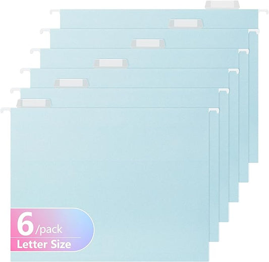 High Capacity Hanging File Folders,Pastel Colors,4" Expanding Pocket with Movable Dividers,Heavy Duty for Filing Cabinet,Insertable Tabs,Letter Size-6 Pack (2176U)