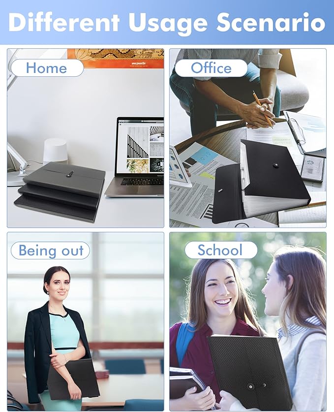 Cesil Black 7-Pocket Expanding File Folder, 33x24x3.5cm, A4, Letter, Polypropylene, Paper, 1x