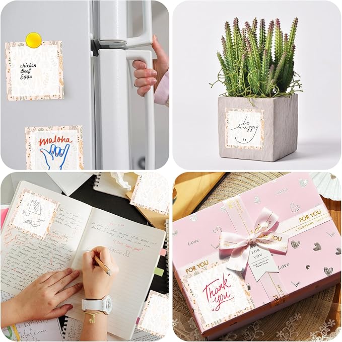 Sticky Notes, 2 Pads, 3x3 inches, Cute Colorful Fun Self-Stick Note Pads, Easy Post, Strong Adhesive Notepad Boho Pattern