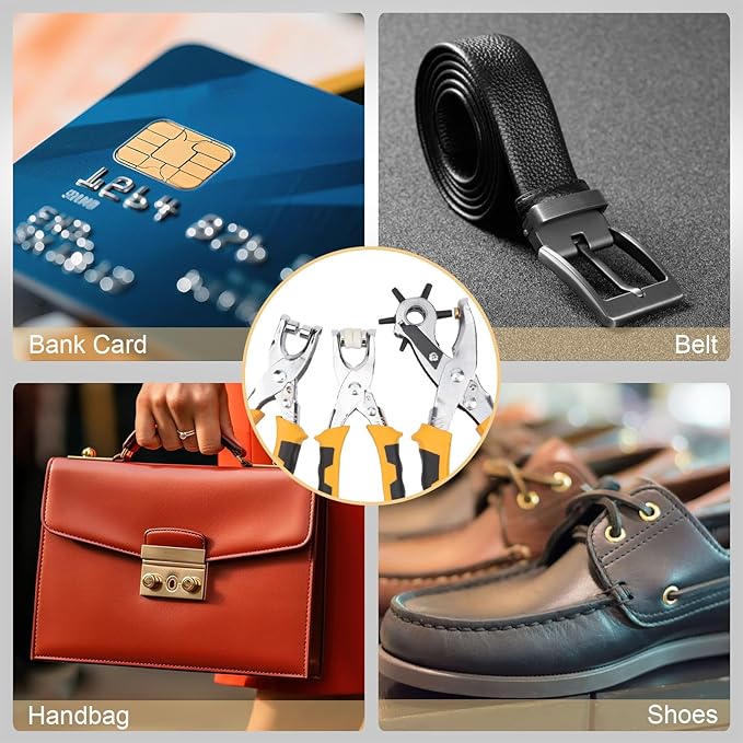 3Pcs Hole Punch Plier, Eyelet Punch Tool Set, Leather Punch Eyelet Tool for Paper, Leather, Card, Handbag and Shoes (25X Snap Button Set, 100X Eyelets)