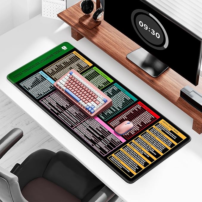 Auhoahsil Large Mouse Pad, XXL Gaming Mousepad, Desk Mat for Desktop, Thick Rubber, Big & Long Size, Stitched Edges, Full Desk Pad for Laptop & Computer, Extended 35.4 x 15.7 in, 01-Excel Shortcut