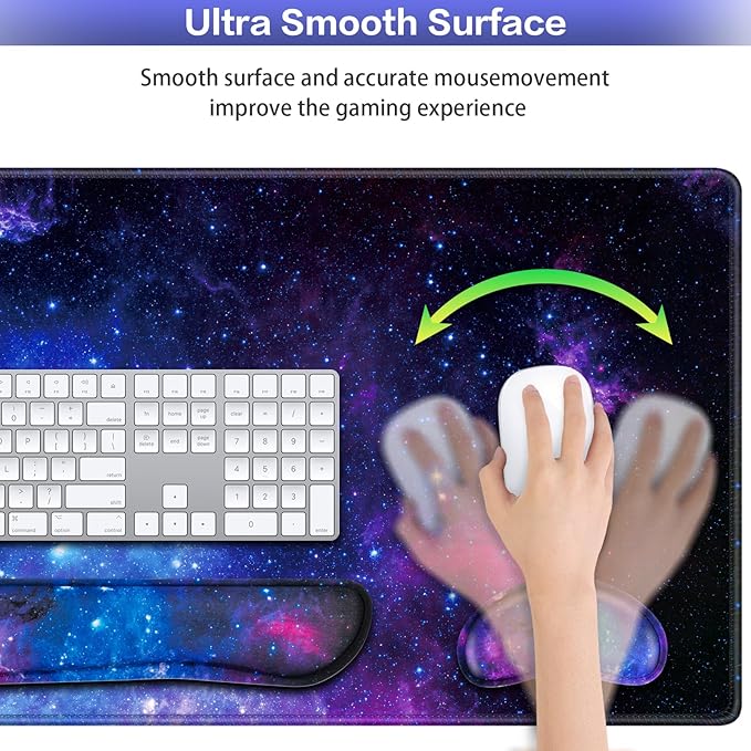 Mouse Pad with Wrist Rest,QOMOLAMA 4-in-1 Large Mousepad+Keyboard Wrist Rest+Mouse Pad Wrist Support+Cup Pad Set,Ergonomic Mouse Pad,Anti-Slip,Memory Foam Desk Mat for Home Office Gaming(35.4×15.7in)