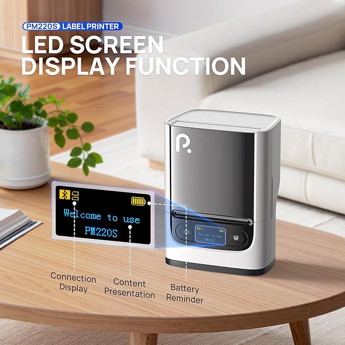 POLONO PM220S Label Maker Machine with Tape, 2 Inch Bluetooth Thermal Label Printer, Portable Sticker Printer for School, Office, Home, Business, Label Maker with 2'' x1.18'' Labels, White