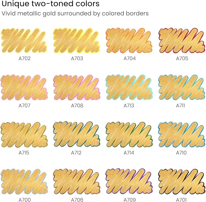 Arteza Double Outline Markers, 16 Colours, Gold Marker Pens, Create Metallic Lines with Vivid Colour Outlines, Work on Cards, Paper, and Canvas