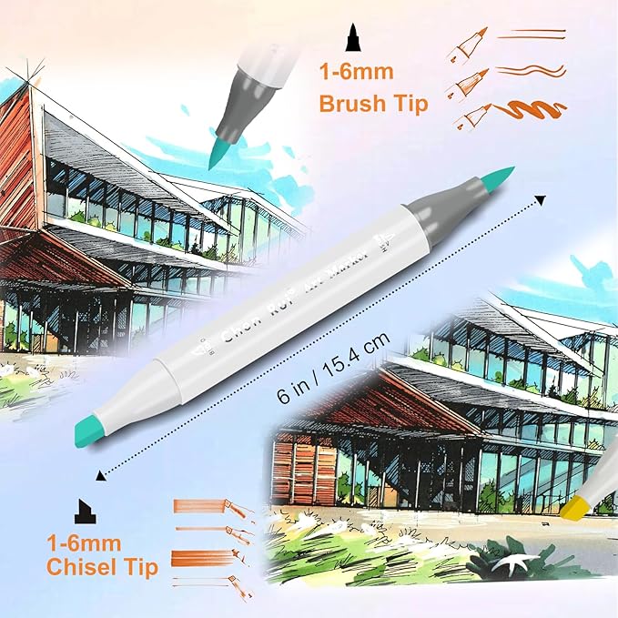 YHC 60 Colors Alcohol Brush Marker with Free App, Chen Rui Dual Tips Art Markers for Adults and Kids, Alcohol Based Brush & Chisel Tips Markers for Drawing, Coloring, Painting, Sketching