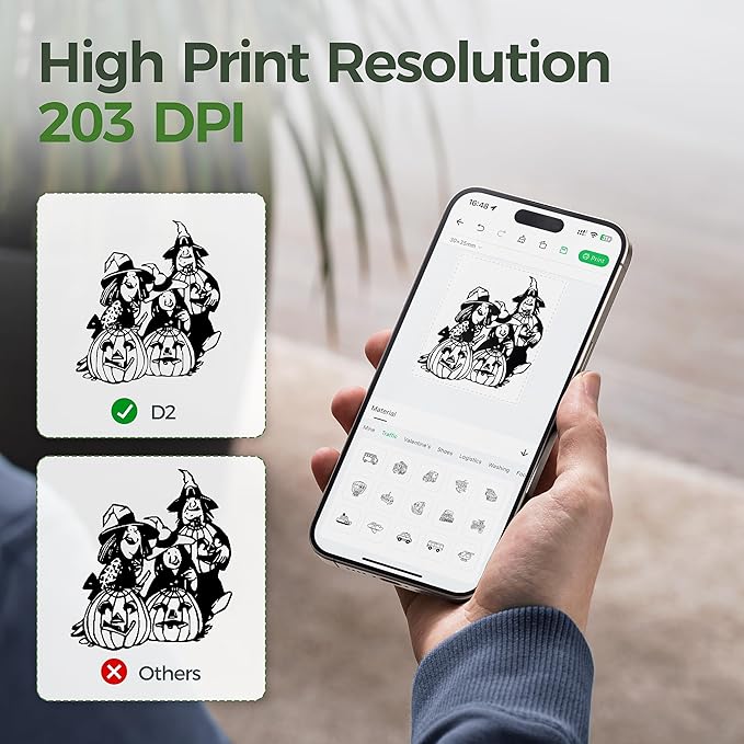 Joysea D2 Label Maker Machine with Tape, Thermal Label Printer with Multiple Templates for Office Organization, Home, Small Business, Includes 1 Roll 2" x 1.18" Adhesive Labels, Green