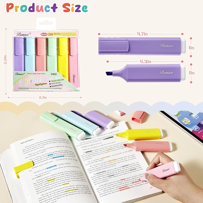 Pastel Highlighters,Chisel Tip Marker Pen,6 Assorted Macaron Colors Highlighter Pens,Mini Markers,Water Based, Quick Dry,Back to School Supplies