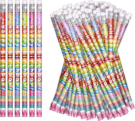 120 Pcs Happy Birthday Pencils Colorful Birthday Pencil for Students Teacher Wooden Pencils with Erasers Birthday Party Supplies, 6 Style(120)