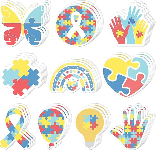 CJiangpo 30Pcs Autism Awareness Sticky Notes Pads, 600 Sheets Colorful Puzzle Pieces Self Stick Notepad Memo Pads Autism Inspirational Page Marker Gift for Women Men Kids Classroom Prizes Party Filler