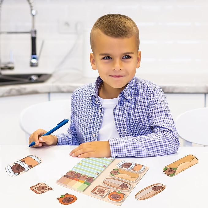 B1ykin Sticky Notes Set, Cartoon Theme Cute Self-Stick Notes Pad Teacher Appreciation Gifts， Self-Adhesive Writing Memo Pages Sticky to Do Notepad Thank You Gift for School (Funny Capybara)