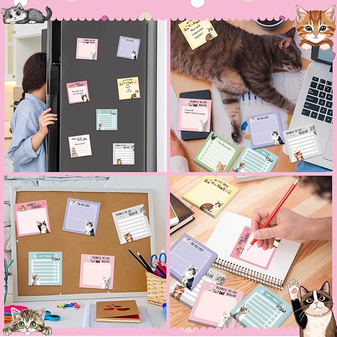 600Pcs Cat Sticky Notes, Funny Cat to Do List Notepad Cat Theme Self Stick Note Pads Cute Cat Memo Pads Kawaii Cartoon Animal Sticky Notes for Cat Lover Office Home School Supplies
