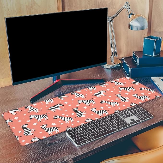Funny Zebra Gaming Mouse Pad, Extended Cartoon Animal Desk Mat Computer Laptop Mousepad, Robust Stitched Edges, 31.5"×11.8" Large Office Keyboard Cute Mouse Pads for Home Desktop Decor