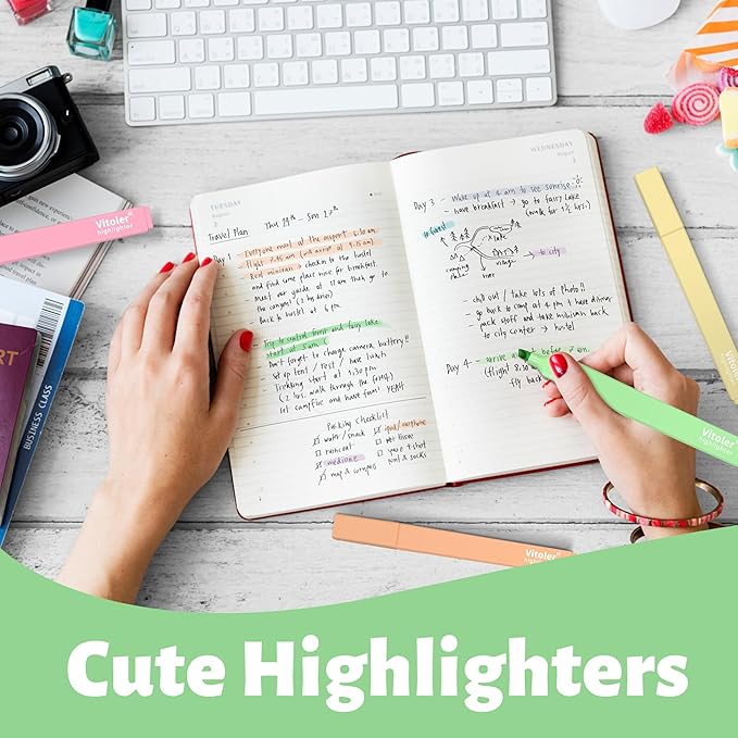 Aesthetic Highlighters,12pcs Chisel Tip Highlighter, Pastel Candy Colors, Cute Assorted Colors Highlighter, Bible Highlighters and Pens No Bleed for Bible Pages