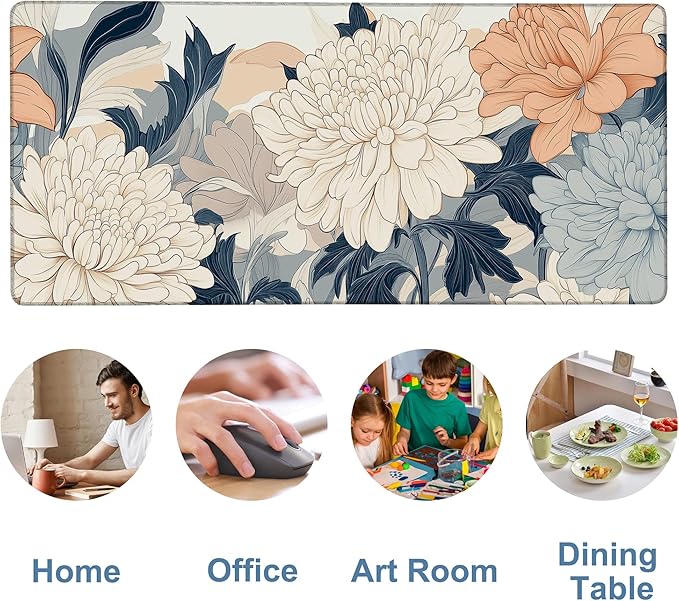Beautiful Chrysanthemum Gaming Mouse Pad 3mm Thick Stitched Edge Waterproof Non-slip Large Computer Keyboard Mouse Mat,Suitable for Office Entertainment Decorative Desk Pad 35.4 x 15.7 Inches