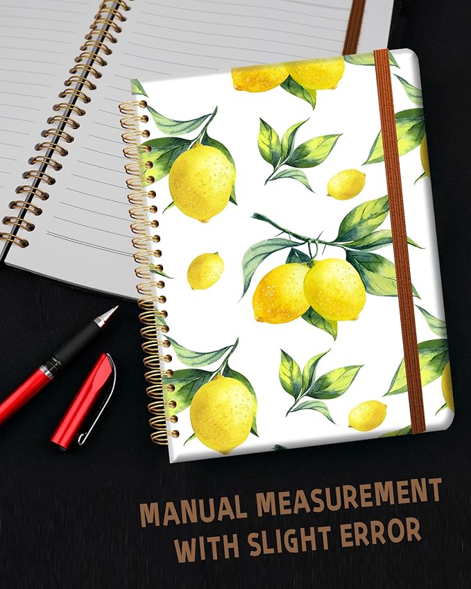 Ruled Spiral Writing Notebook,A5 Hardcover Lined College Journal for Women,Strong Twin-Wire Binding with Premium Paper,8.4" X 6",Perfect for School,Office,Home(Cute Lemon)