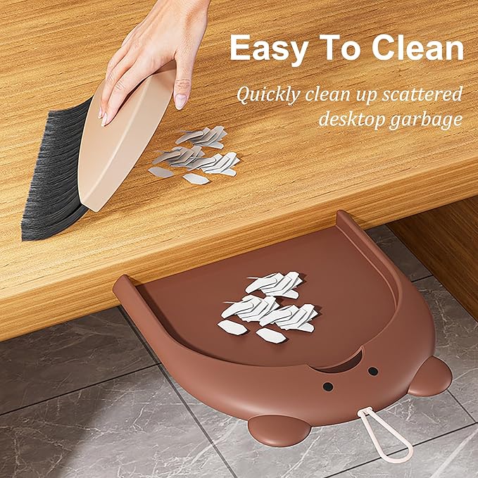 3 Pack Small Broom and Dustpan Set,Mini Portable Hanging Storage Cleaning Brush for Home Desk, Sofa, Car,Kitchen Countertops, Pet Manure Cleaning (Bear)