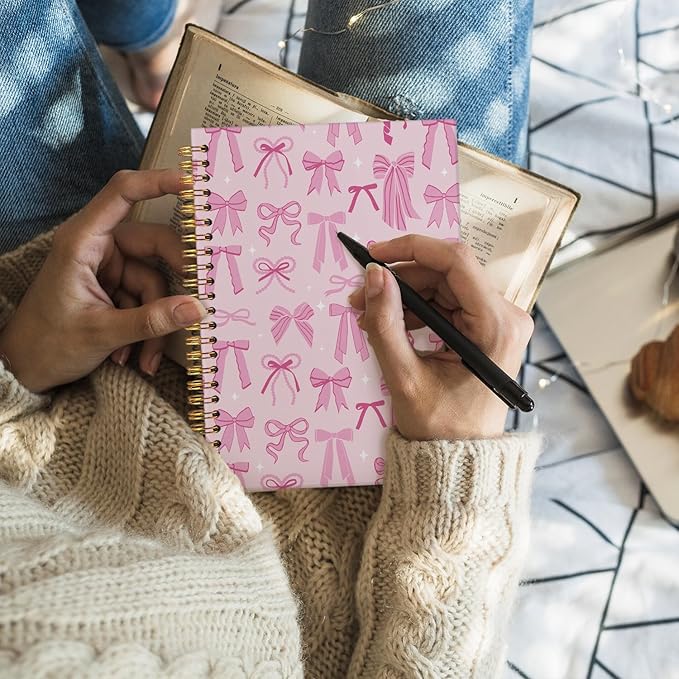 Pink Cute Notebook, Girly Preppy Trendy Coquette Pink Bow Journal, Aesthetic Notebooks for Women, Hardcover Notebooks 5.5x8.3