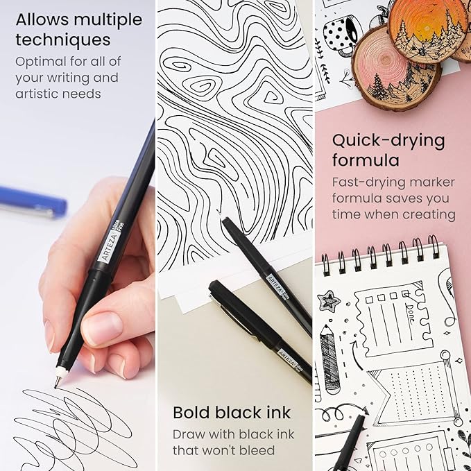 ARTEZA Permanent Markers, 40 Black Pens, Ultra-Fine Tip Paint Pens, Quick-Drying, Water Resistant, for Calligraphy and Note Taking, Office, Classroom