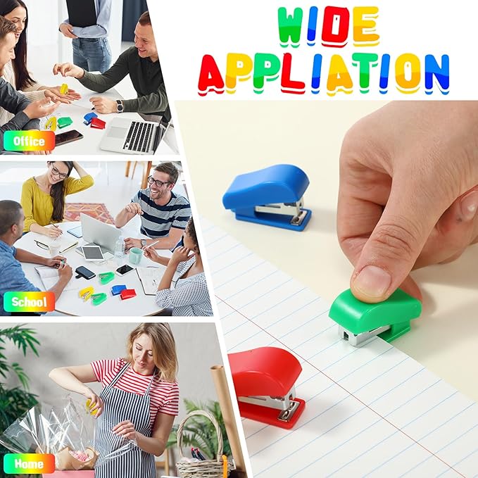 Fainne Mini Stapler with Staples, Portable Multicolor Small Stapler, Hand Held Desk Staplers, Cute Office Supply Set for Office College, 4 Colors (Classic Color,60 Pcs)