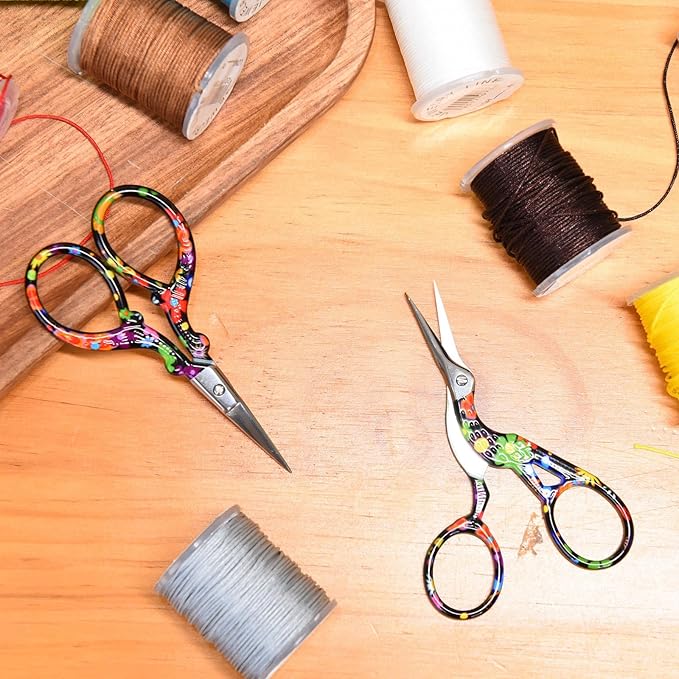 AQUEENLY Embroidery Scissors Vintage 2 Pcs Stainless Steel Stork Scissors Small Sewing Scissor Sharp 3.6 Inches Crochet Scissor for artwork, Threading, Needlework, Black Flower Style