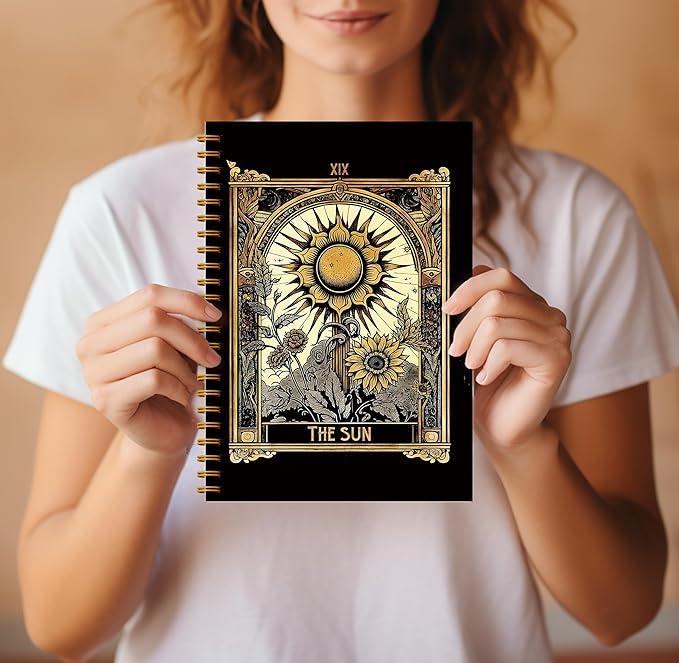 Tarot Card Notebook Journal - The Sun Tarot Notebook 5.5×8.3, Tarot Spiral Bound Notebook Aesthetic with 164 Pages, Witch Journal, Witch Gifts