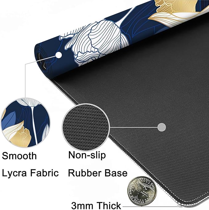MIOAOSRT Desk Mat,Luxury Gold Tulip Flower Large Gaming Mouse Pad with Stitched Edges,Non-Slip Computer Mouse Pad for Desk,Extended XXL Keyboard and Mouse Pad 35.4x15.75 in