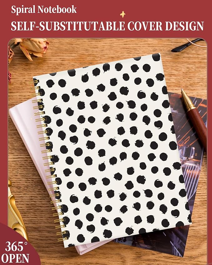 Spiral Journal Notebook for Women,A5 College Ruled Notebooks 6"x 8.4", 120 Pages Lined Journal with Premium Thick Paper,Perfect for School Office Home Gifts(Cute Polka Dot)