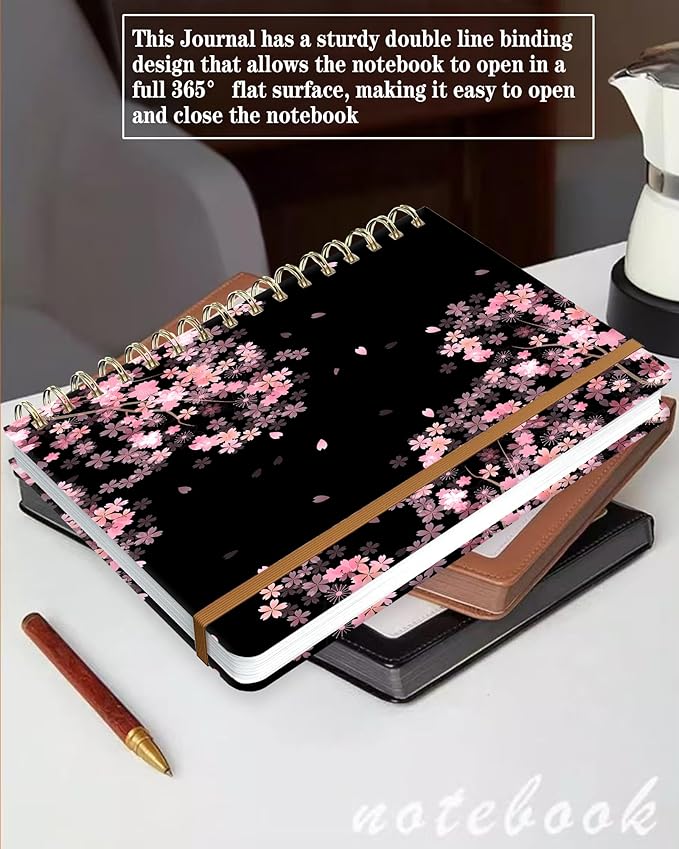 Spiral Journal Notebook for Women, Hardcover A5 College Ruled Notebook, 60 Sheet, Thick Paper, Cute Lined Journal for School, Office & Work, 6 x 8.4 in(Cherry Blossoms Spring)