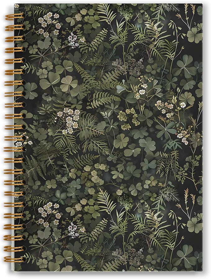 Dark Green Botanical Notebook, Cottagecore Wildflower Plant Journal, Vintage Fern Herb Leaf Floral Journal for Writing, Rustic Spiral Notebook 5.5x8.3 Inch
